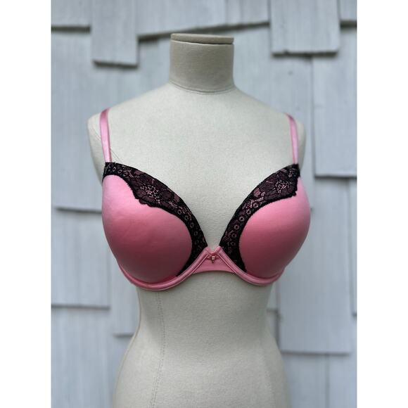 Victoria's Secret Very Sexy Push Up Bra Pink Black Lace Underwire Size 34DD‎ - Picture 2 of 8